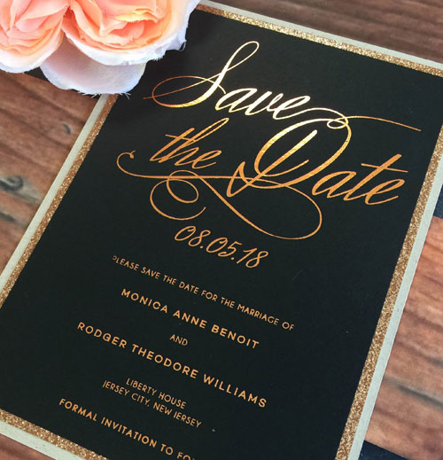 Foil and Glitter Paper Save the Date Card