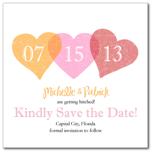 Opaque Hearts Square Save the Date Card