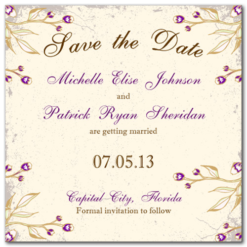 Victorian Magenta Square Save the Date Card