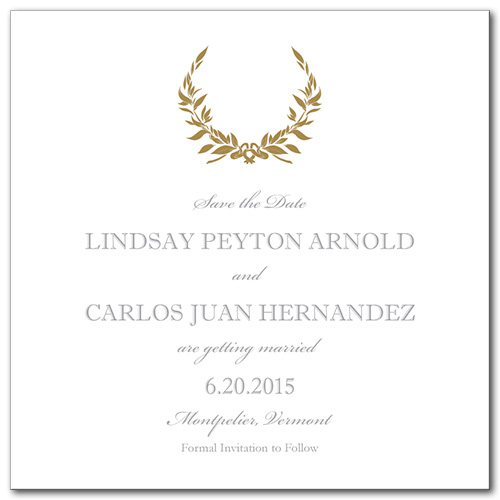 Gold Wreath Square Save the Date Card