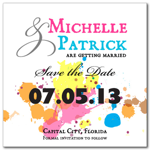 Paint Splatter Square Save the Date Card