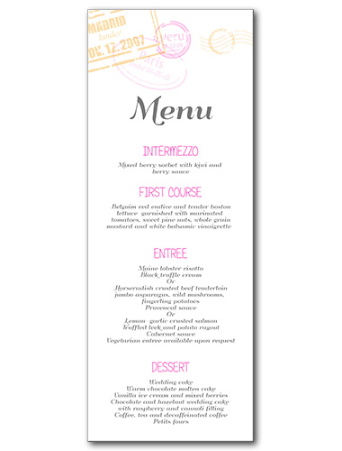 Pretty Postage Menu